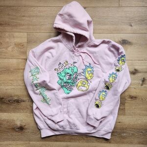 Rick and Morty Pink Graphic Hoodie with Skull and Faces